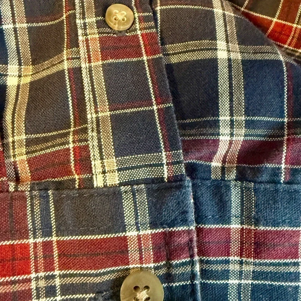 WRANGLER WESTERN Rugged Wear Plaid Button Up Oxford Shirt X-Large Blue/Red - Picture 4 of 5